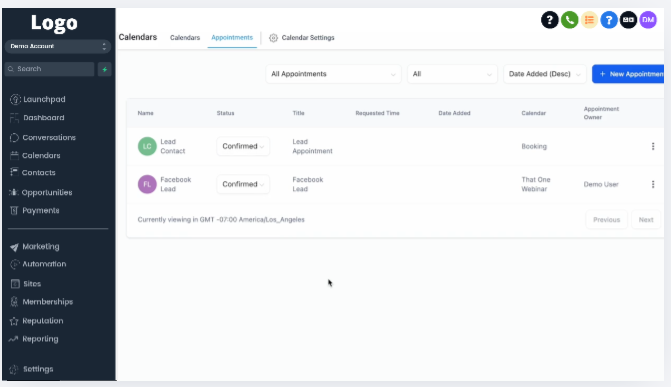 Scheduling and Booking Screenshot